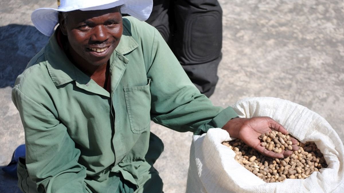 Kleinbauer in Simbabwe mit Saatgut