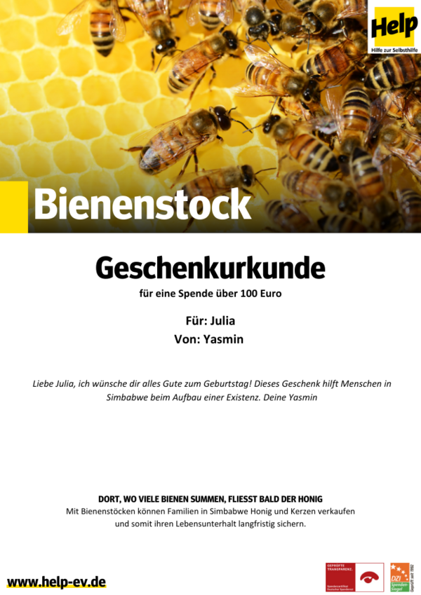 Bienenstock Beispielurkunde