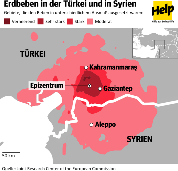 Karte zeigt Erdbebengebiet in der Türkei und Syrien