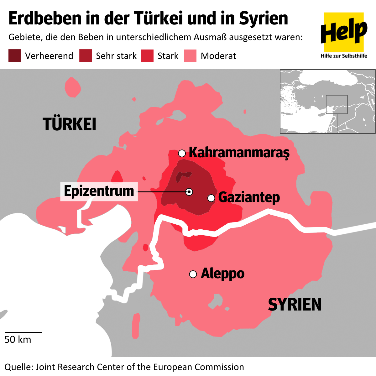 Karte zeigt Erdbebengebiet in der Türkei und Syrien
